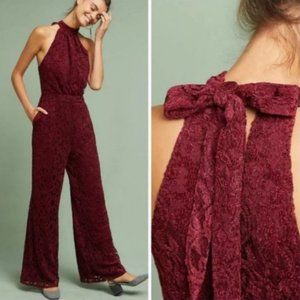 Anthropologie Aida Lace Halter Jumpsuit